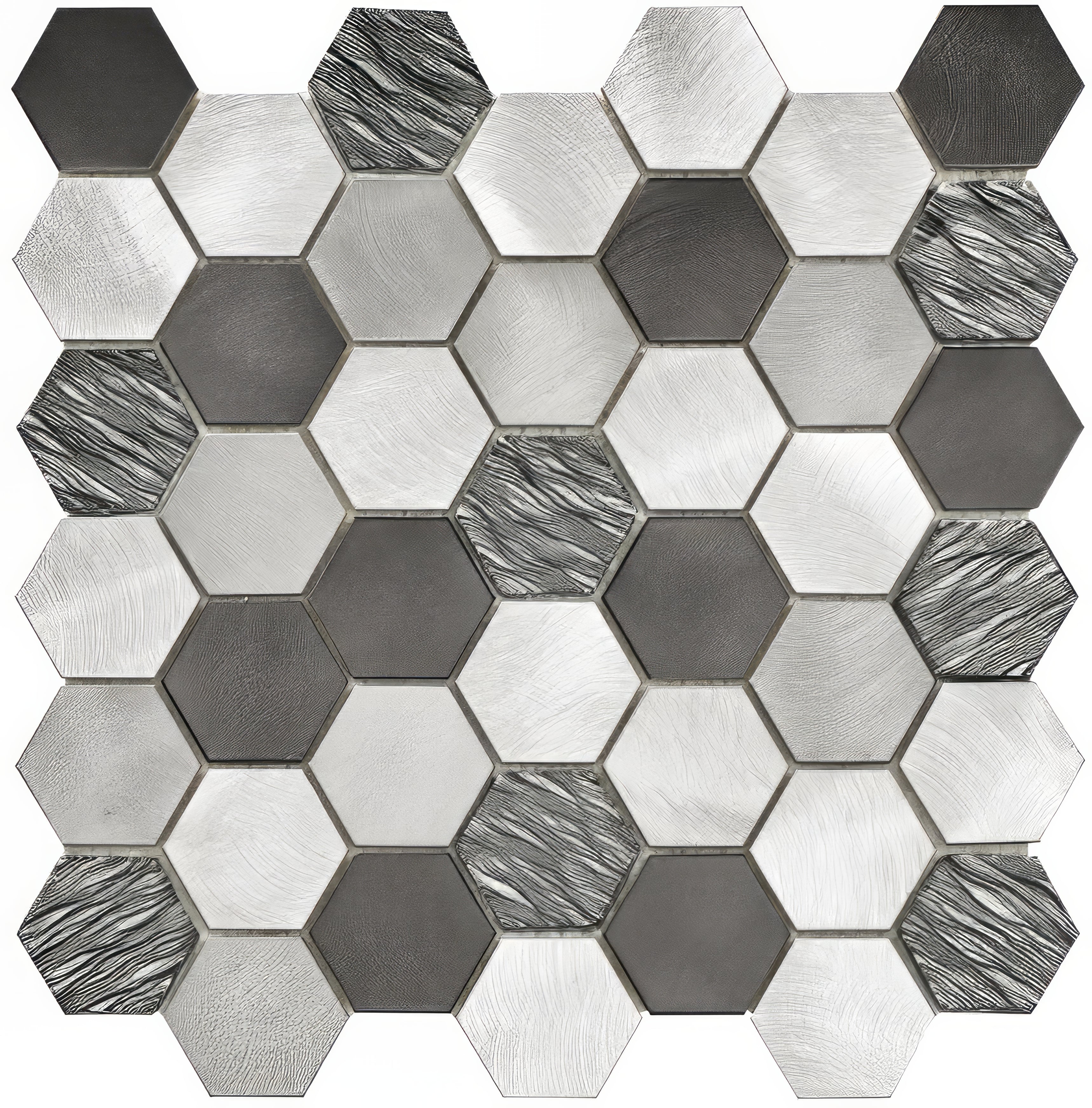 Black Mix Glass & Metal Hexagon Mosaic