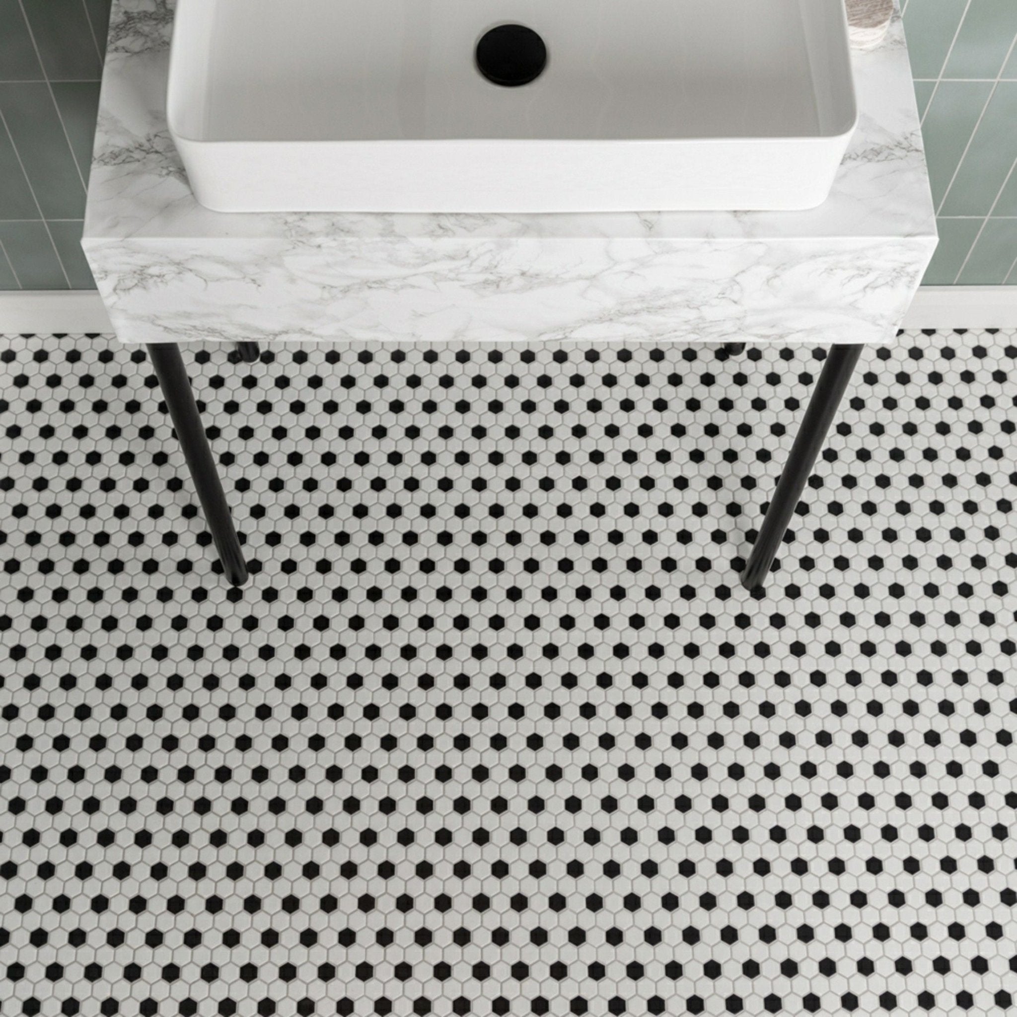 Black & White Honeycomb Floor Mosaic - Hyperion Tiles