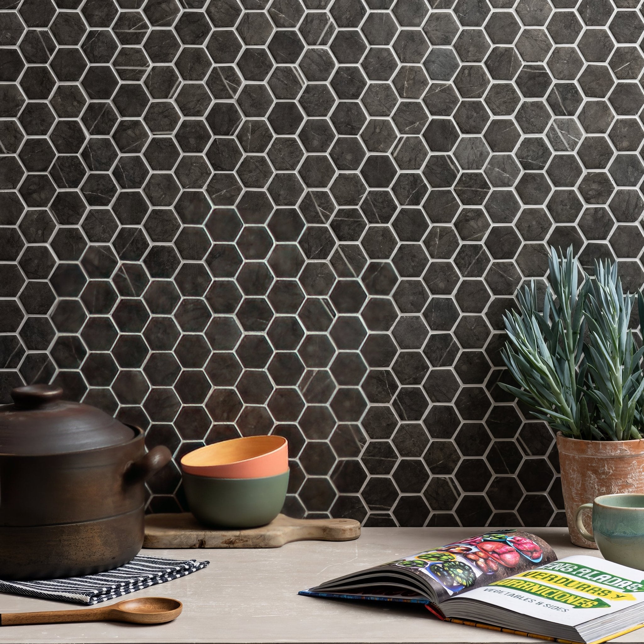 Burano Grey Hexagon Recycled Glass - Hyperion Tiles