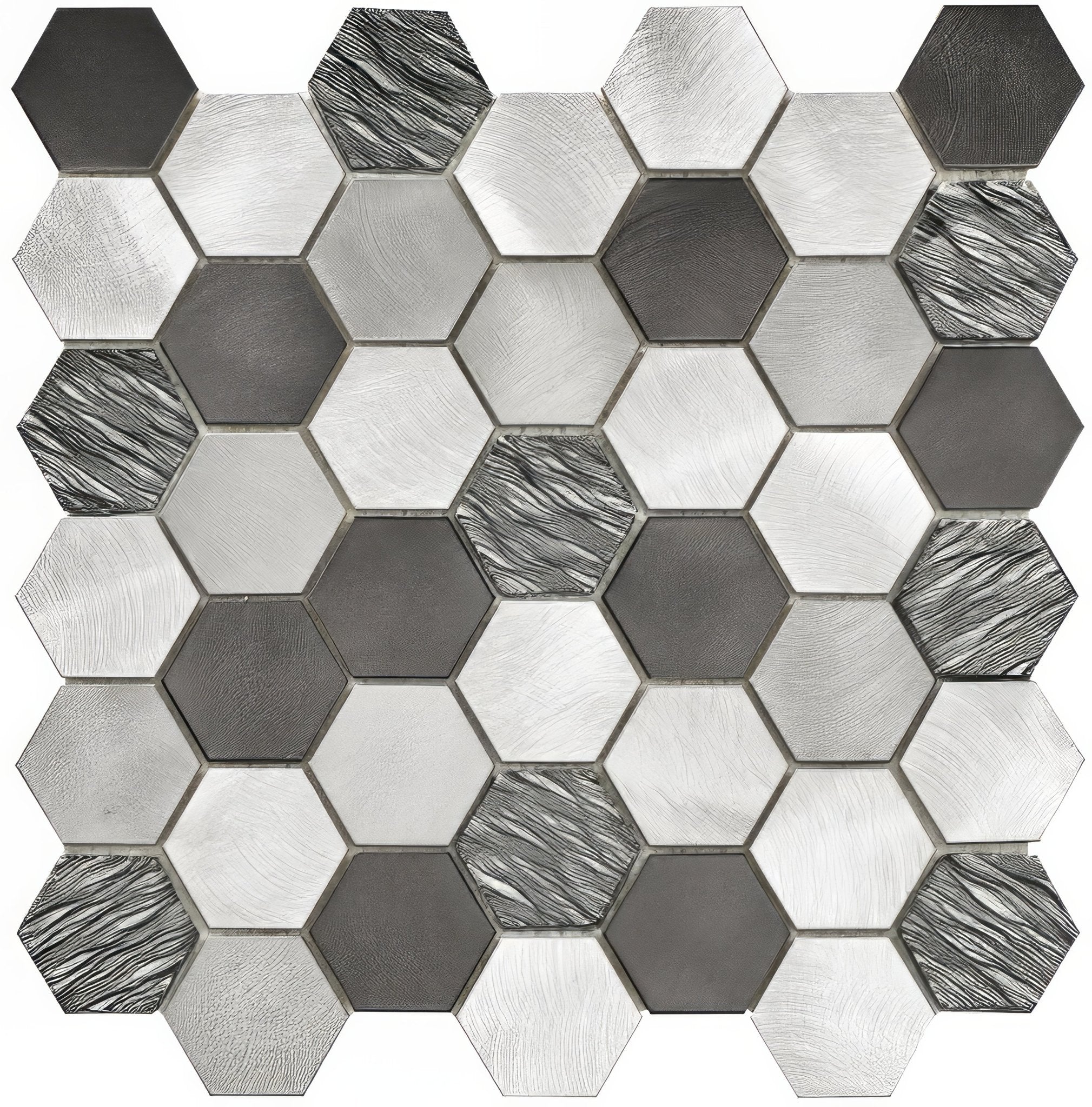 Colby Black Mix Glass & Metal Hexagon Mosaic - Hyperion Tiles