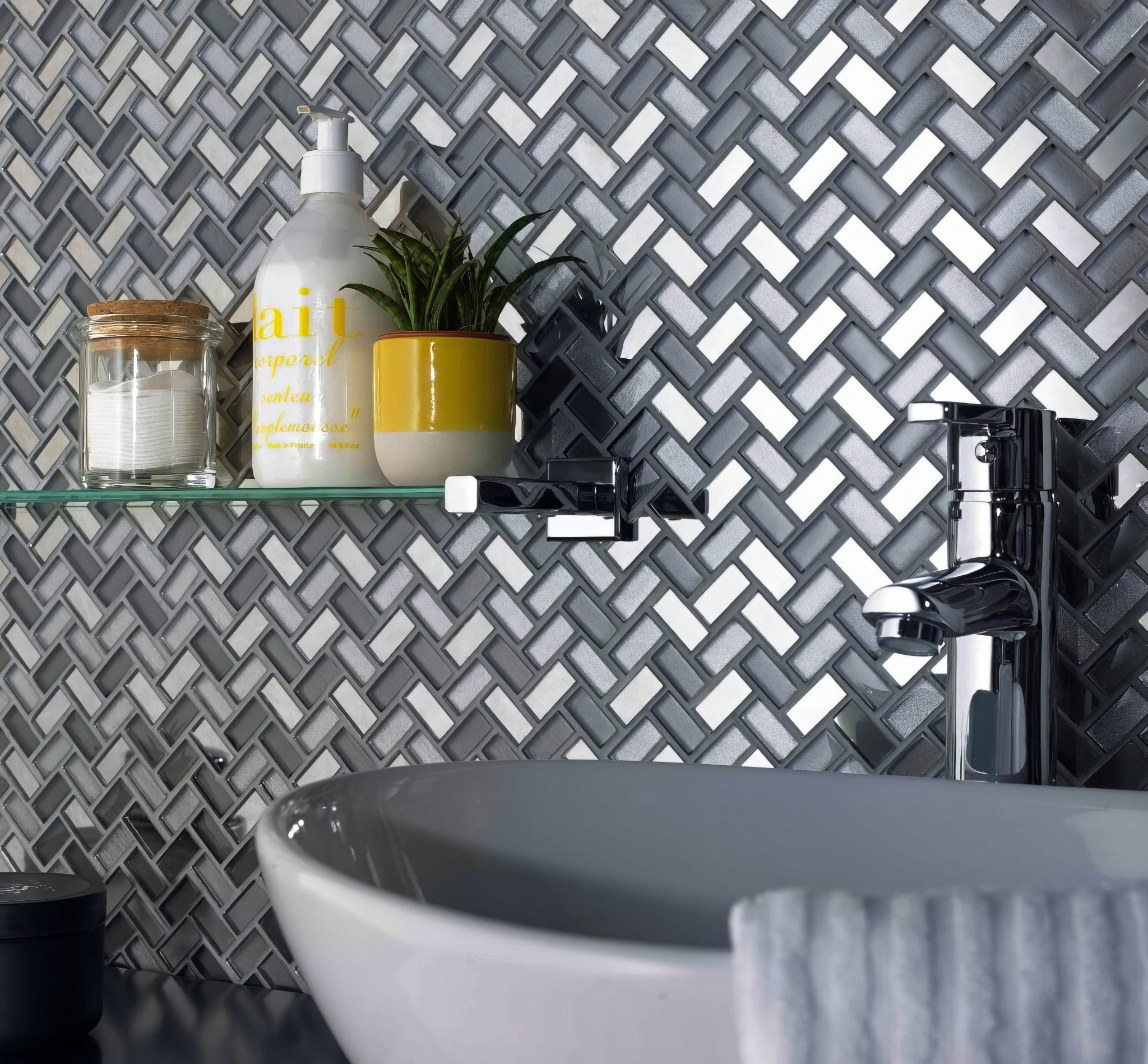 Dusk Grey Herringbone Mosaic - Hyperion Tiles