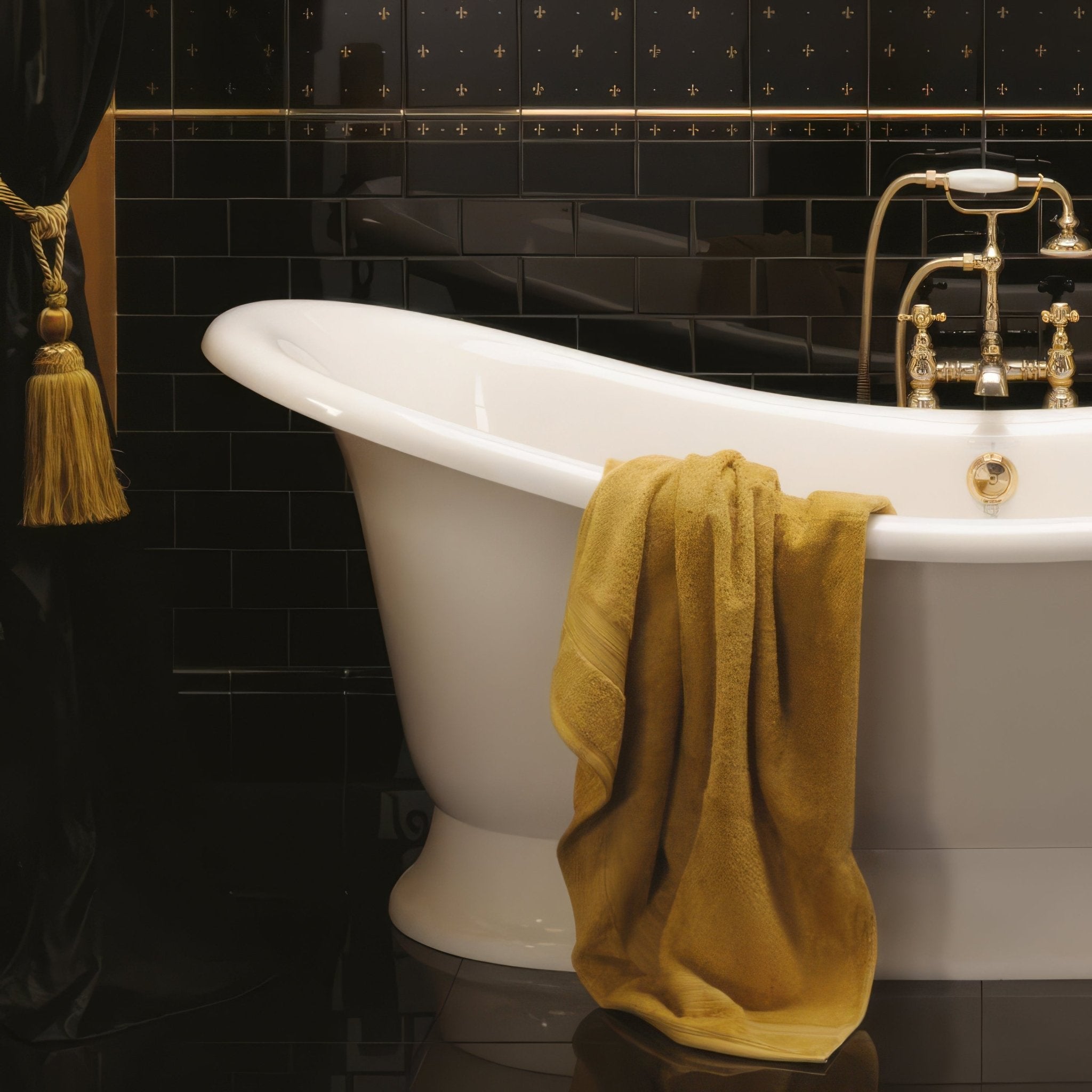 Fleur de Lis Border Gold on Jet Black - Hyperion Tiles