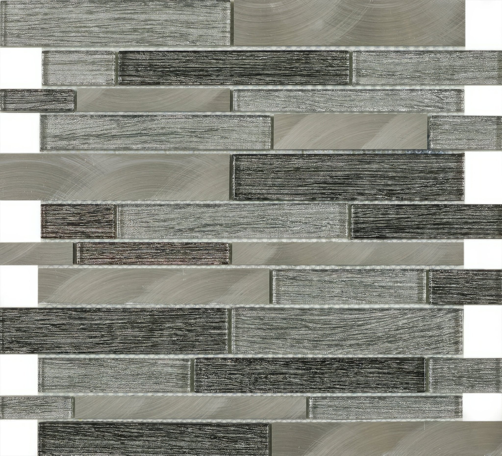 Grey Glass & Metal Mix Offset Linear Mosaic - Hyperion Tiles