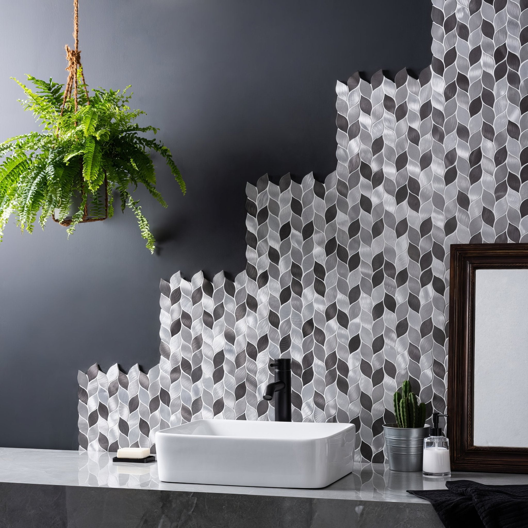 Leaf Aluminium Mosaic Grey Silver Mix - Hyperion Tiles