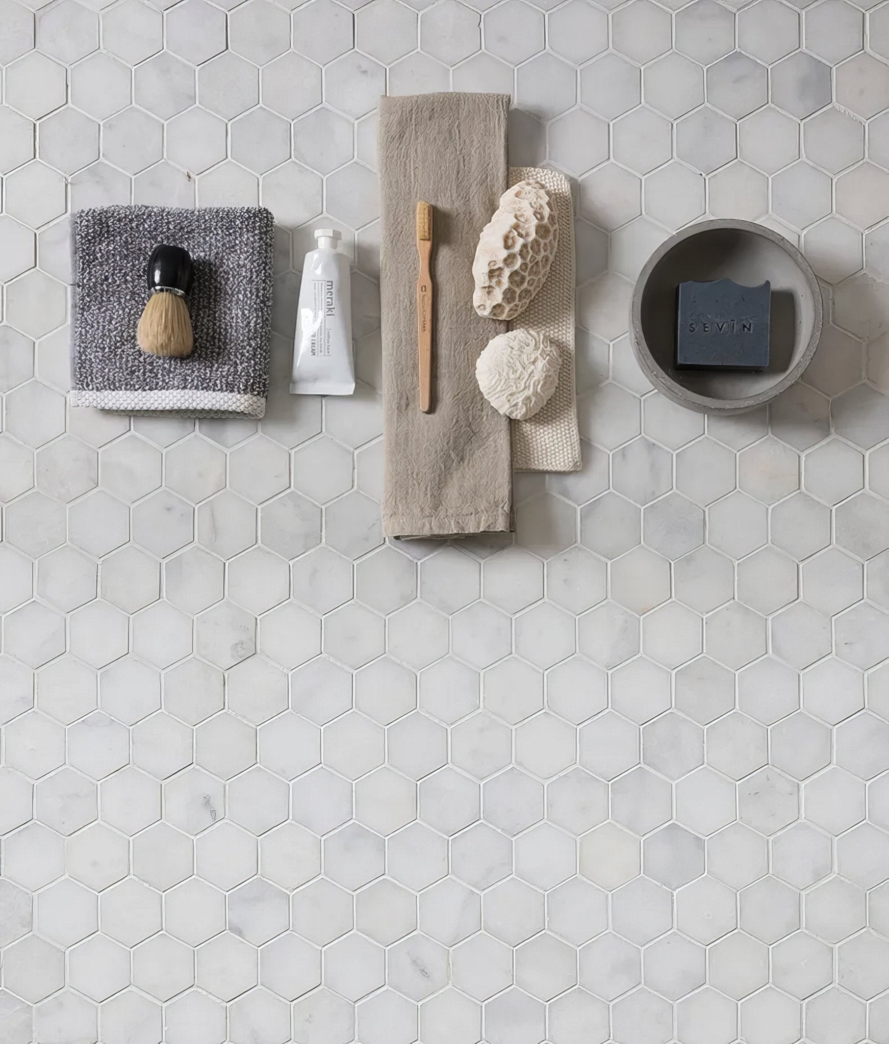 Long Island Marble Small Hexagon Mosaic - Hyperion Tiles