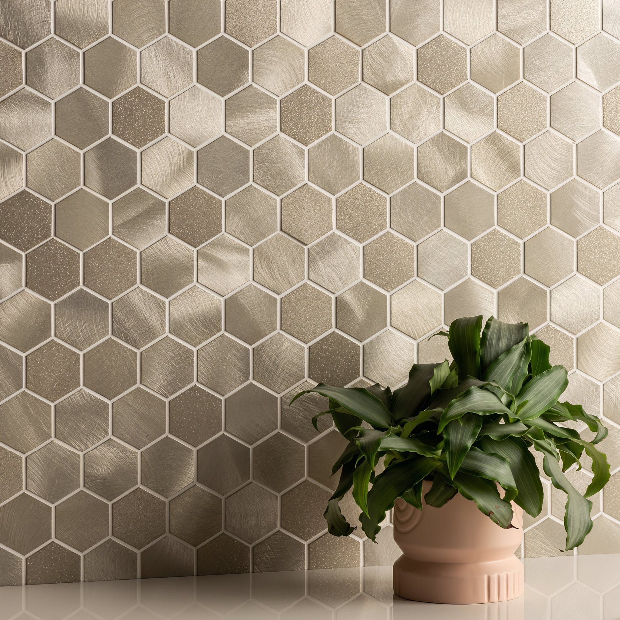 Mimas Gold Mixed Finish Hexagon Mosaic - Hyperion Tiles