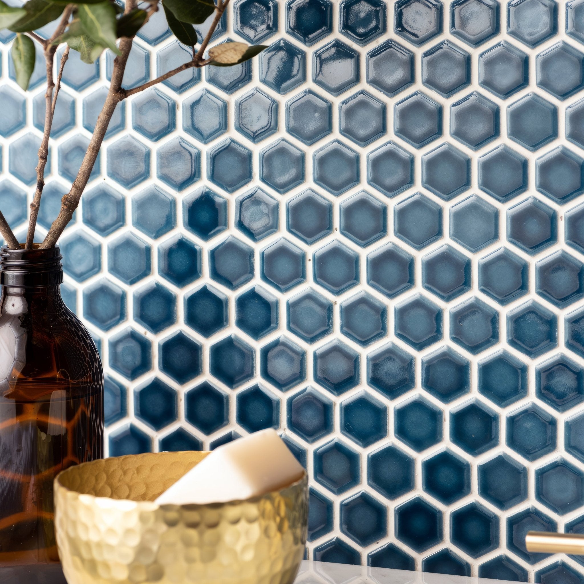 Mini Blue Gloss Hexagon - Hyperion Tiles