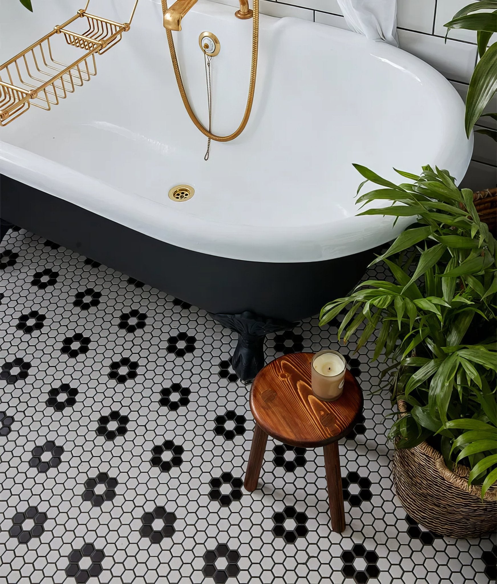 Mono Hex Porcelain Mosaic Daisy - Hyperion Tiles