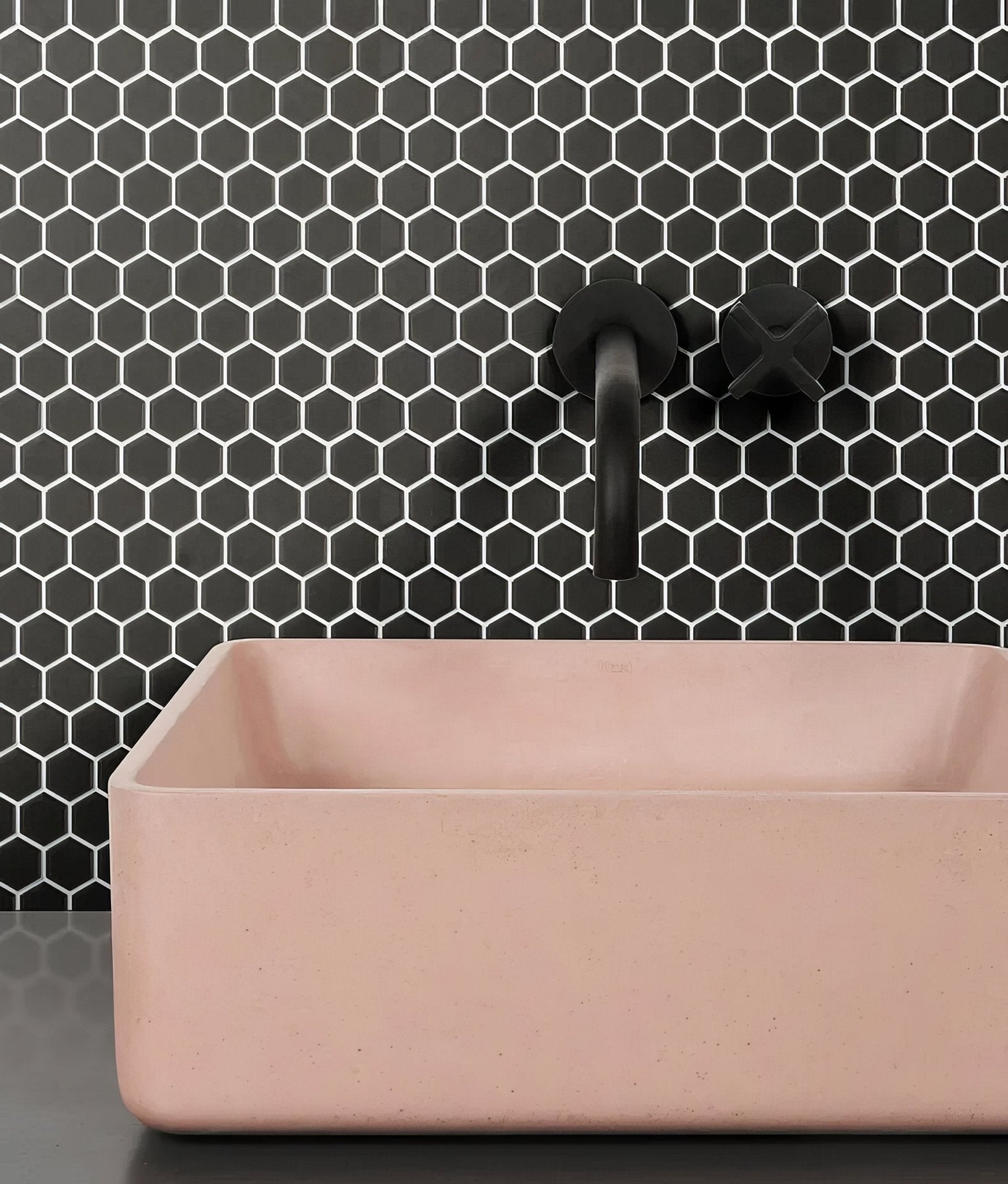 Mono Hex Porcelain Mosaic Noir - Hyperion Tiles