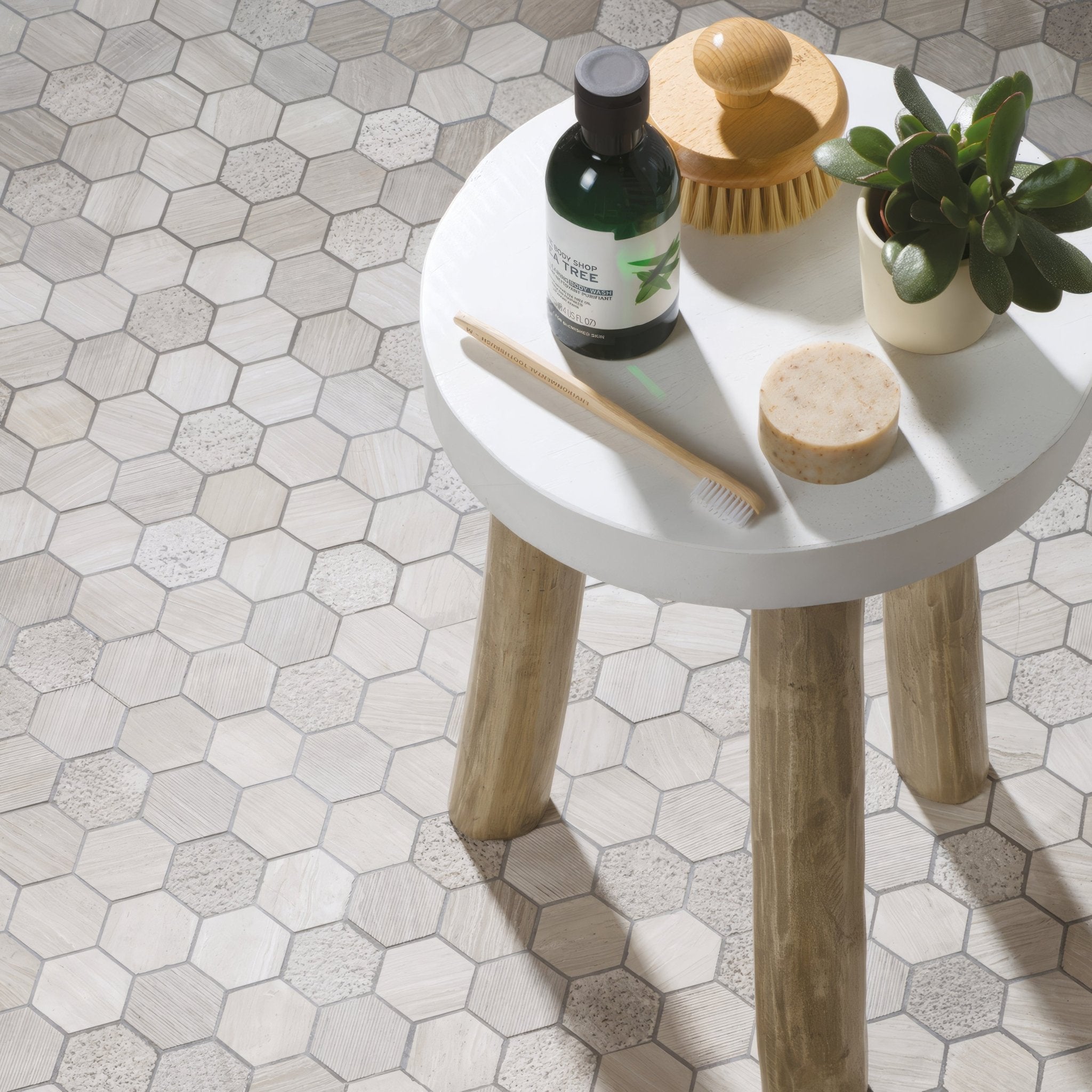 Perla Large Hexagon Stone Mosaic - Hyperion Tiles