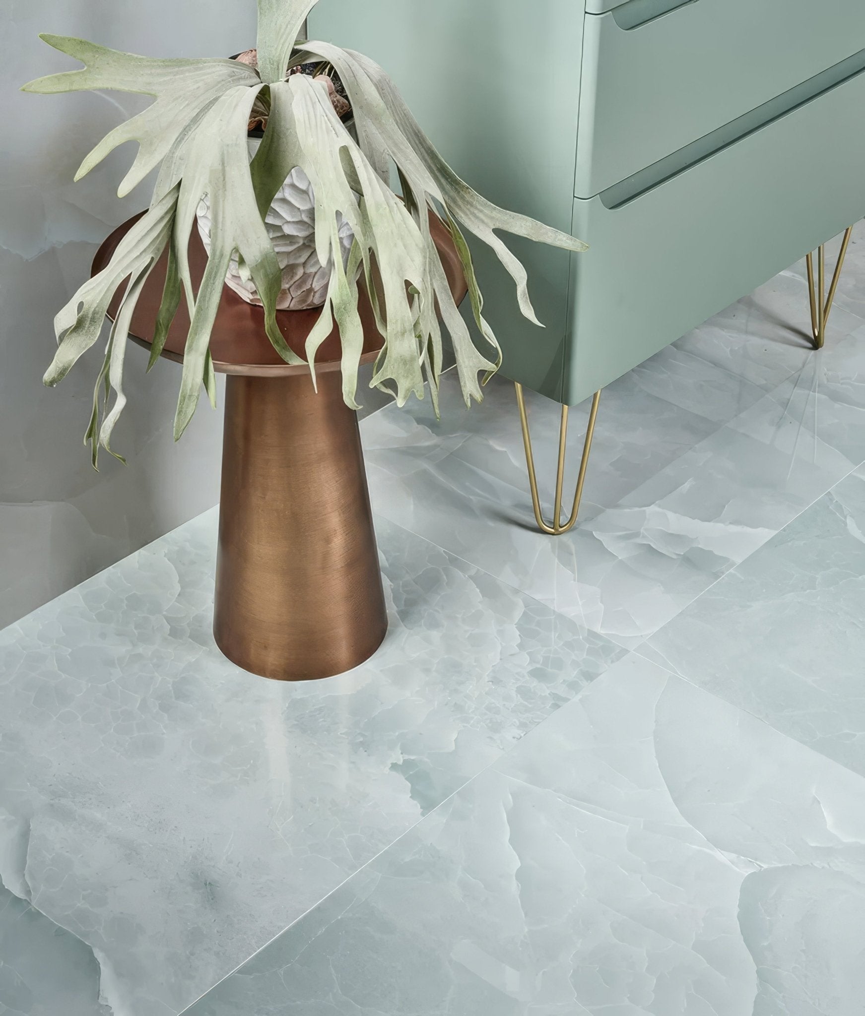 Portare illusion Whisper Onyx Porcelain Polished Lagoon - Hyperion Tiles