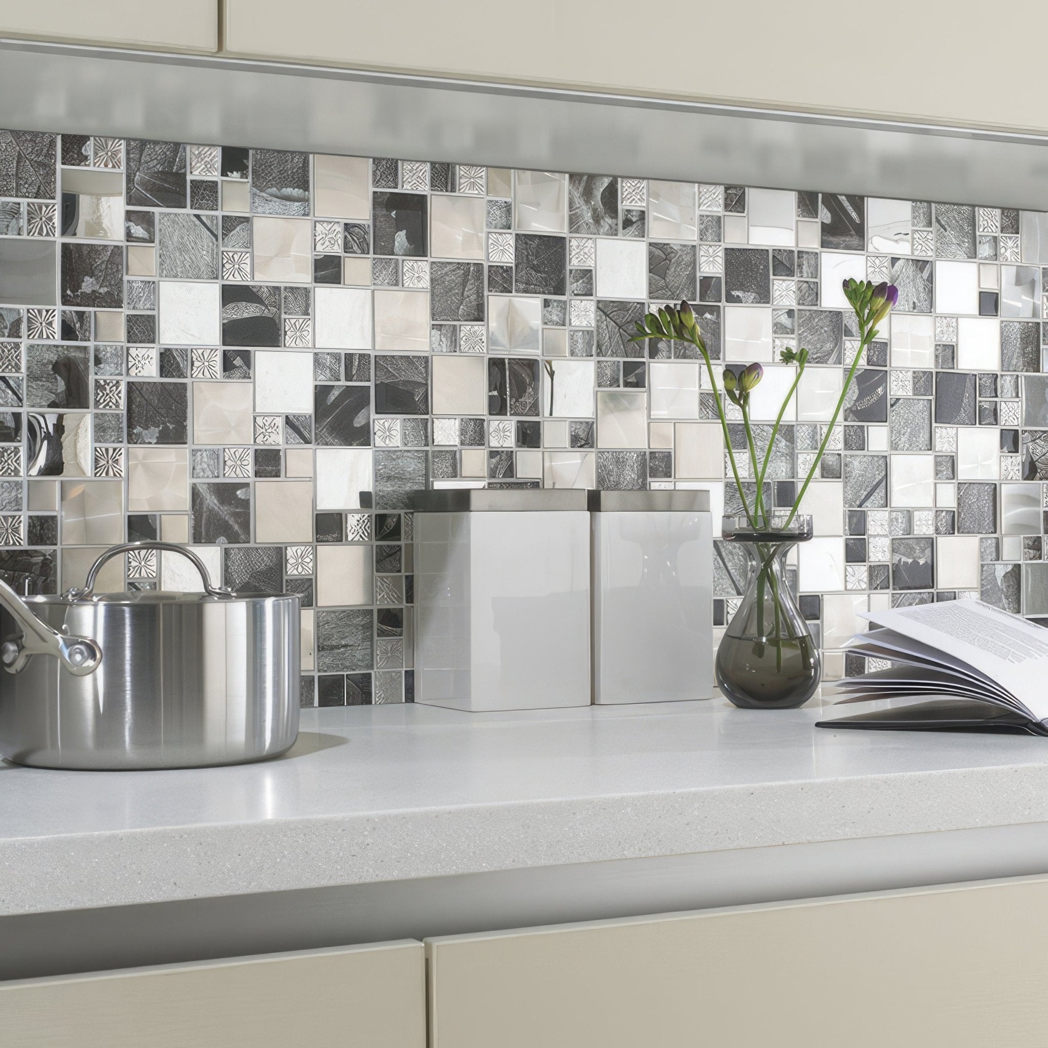 Saturn Silver Glass & Metal Mix Modular Mosaic - Hyperion Tiles