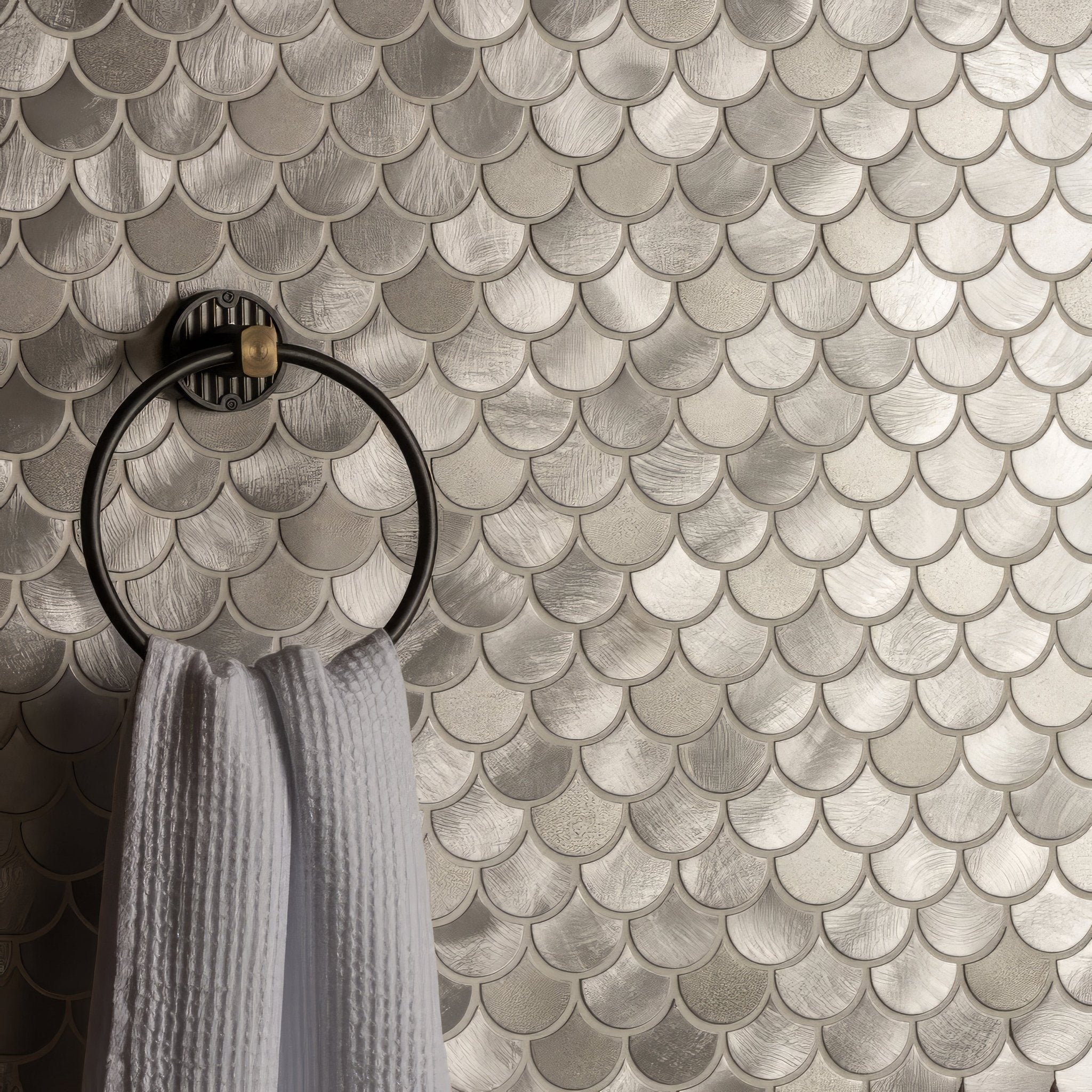 Surtur Silver Brushed Scale Aluminium Mosaic - Hyperion Tiles