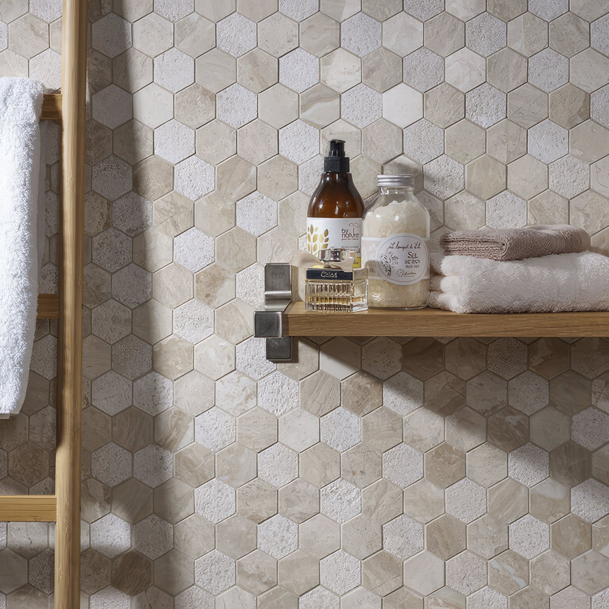 Vanilla Cream Mix Finish Marble Hexagon Mosaic - Hyperion Tiles