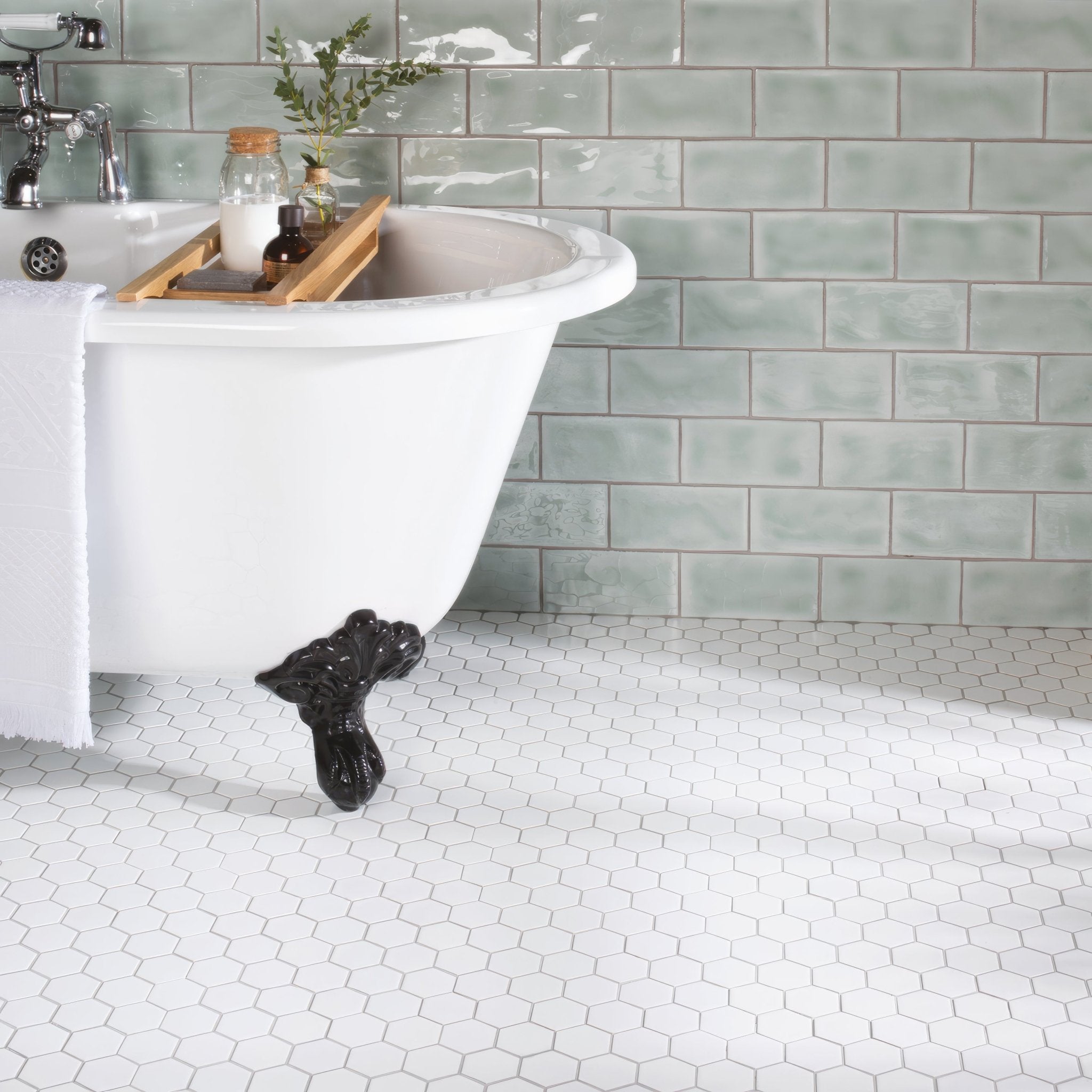 White Large Honeycomb Floor Mosaic - Hyperion Tiles