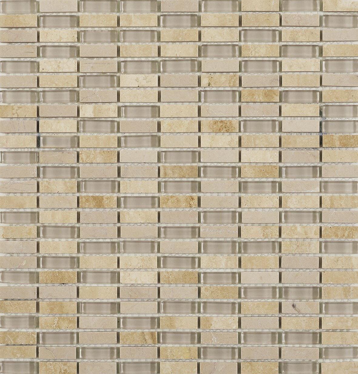 Beige Glass & Stone Mix Linear Mosaic - Hyperion Tiles